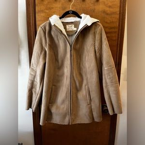 Suede and Sherpa  jacket with hood